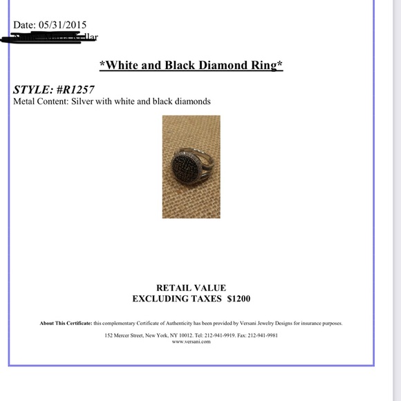 VERSANI  black diamond and silver ring - Picture 5 of 5